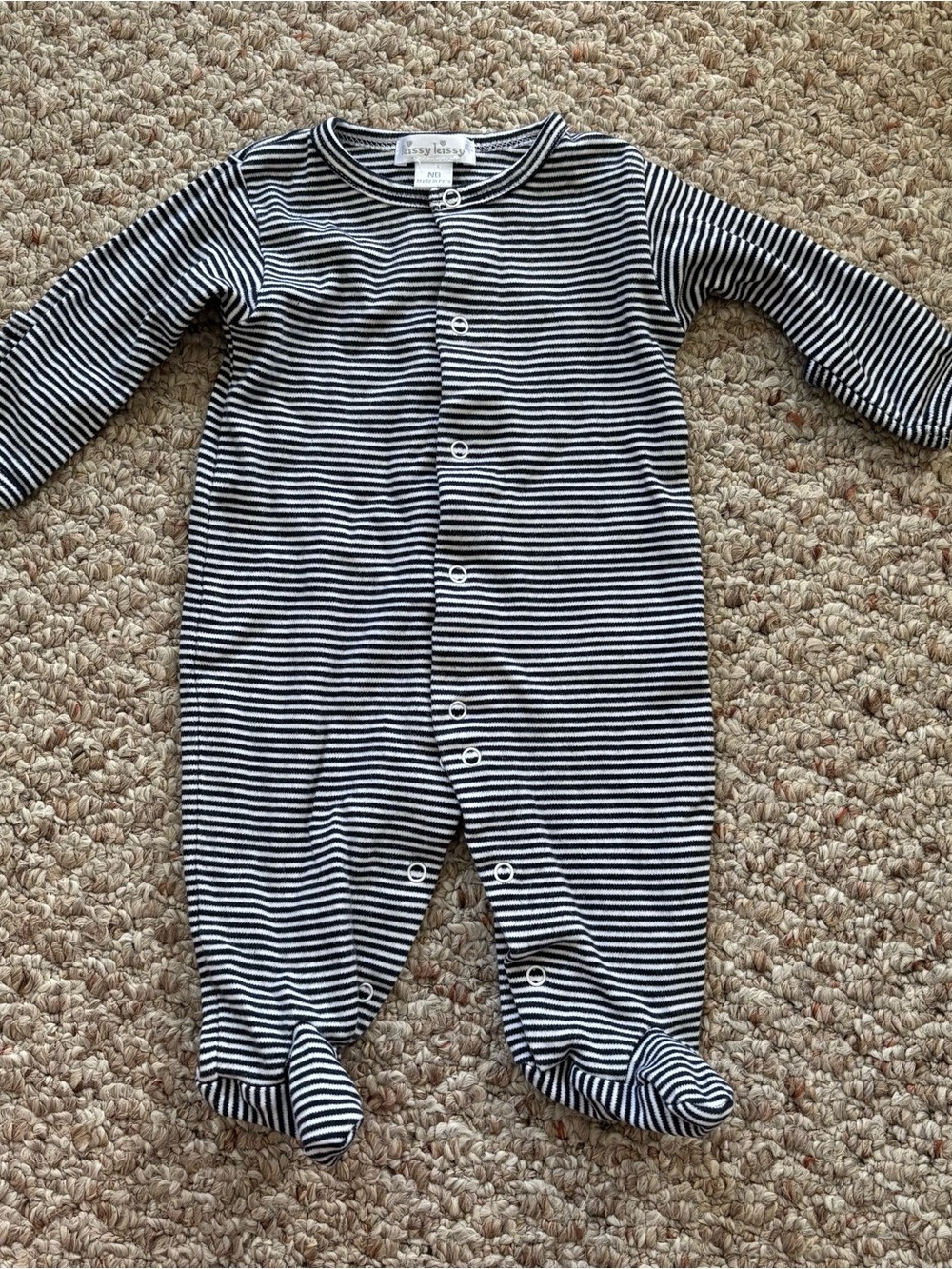 Kissy Kissy Navy & White Striped Footed One-Piece Pajama